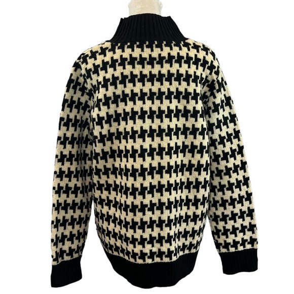 Jillian Jones Black & Cream Houndstooth Mock Neck Lambswool Sweater Size… - Picture 2 of 7